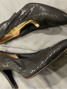 Bruno Magli Black Snake-Embossed Pointed Toe Pumps